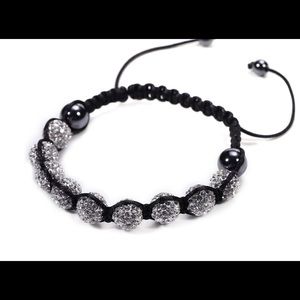 White Austrian Crystal, Hematite Cord  Bracelet